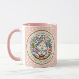 Frohe Ostern mit süßem Hasen, Eiern und Blumen Tasse