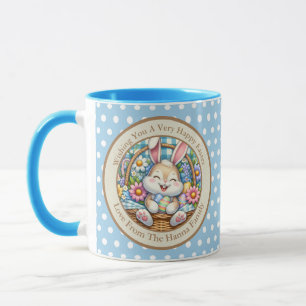 Frohe Ostern mit süßem Hasen, Eiern und Blumen Tasse