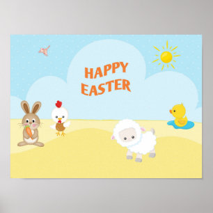 Frohe Ostern mit süßen Farmtieren Poster