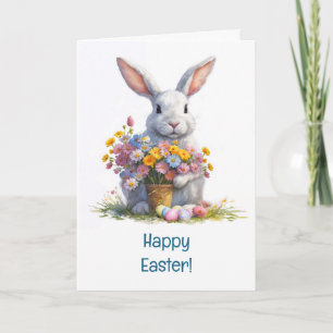 Frohe Ostern mit weißem Hasen Osterhasen getopfter Karte