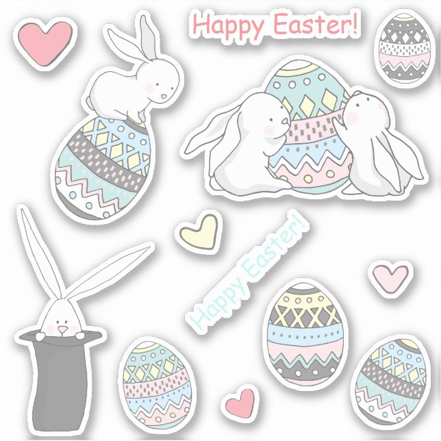 Frohe Ostern! Niedliche Bunnies und Ostereier Aufkleber (Vorderseite)