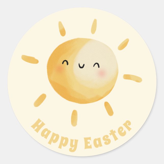 Frohe Ostern! Niedliche Wasserfarbensonne Runder Aufkleber (Vorderseite)