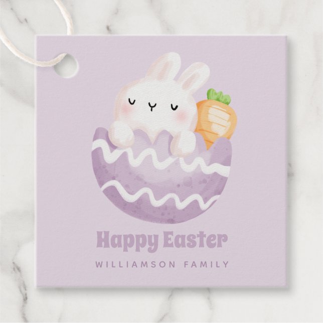 Frohe Ostern! Niedlicher Osterhase im Osterneier Geschenkanhänger (Vorderseite)