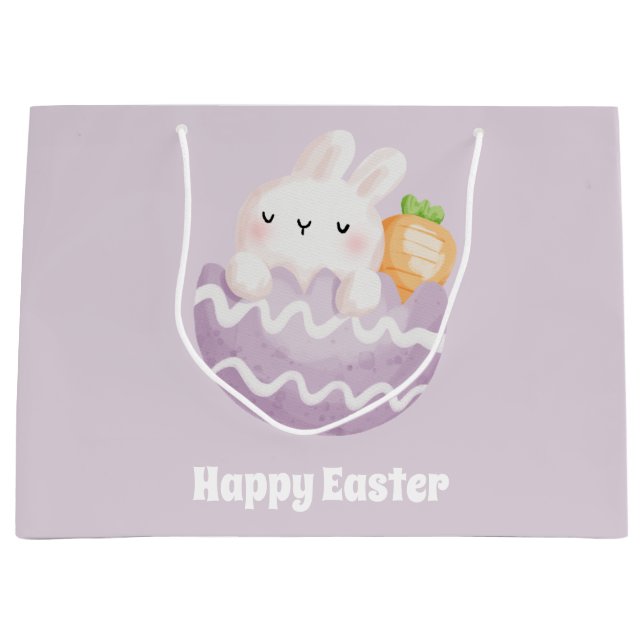 Frohe Ostern! Niedlicher Osterhase im Osterneier  Große Geschenktüte (Vorderseite)