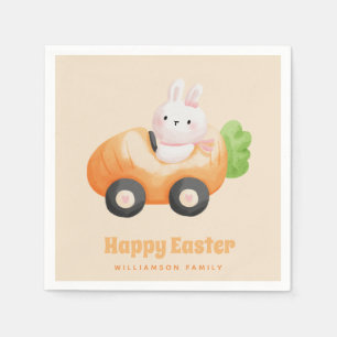 Frohe Ostern! Niedlicher Osterhase in Karottenwage Serviette