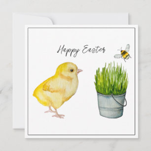 Frohe Ostern, niedliches Küken und Hummeln