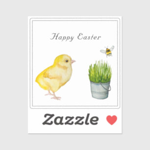 Frohe Ostern, niedliches Küken und Hummeln Aufkleber