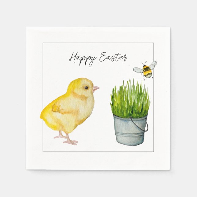 Frohe Ostern, niedliches Küken und Hummeln Serviette (Vorderseite)