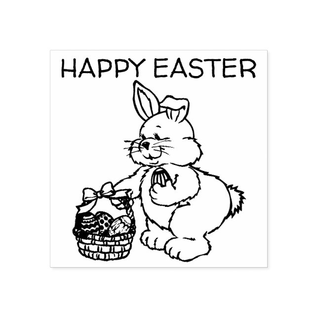 Frohe Ostern oder Ihr Text Niedlich Osterhase Gummistempel (Prägung)