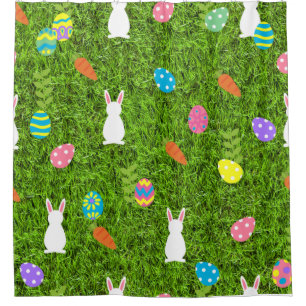 frohe Ostern Osterei Hase Kaninchen kawaii Gras Duschvorhang