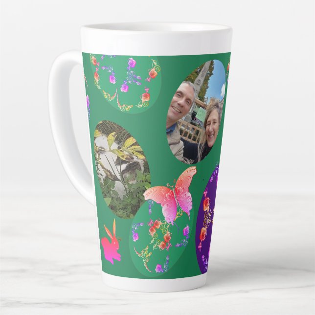Frohe Ostern, Ostereier mit 3 Fotos Milchtasse (Linke Ecke)