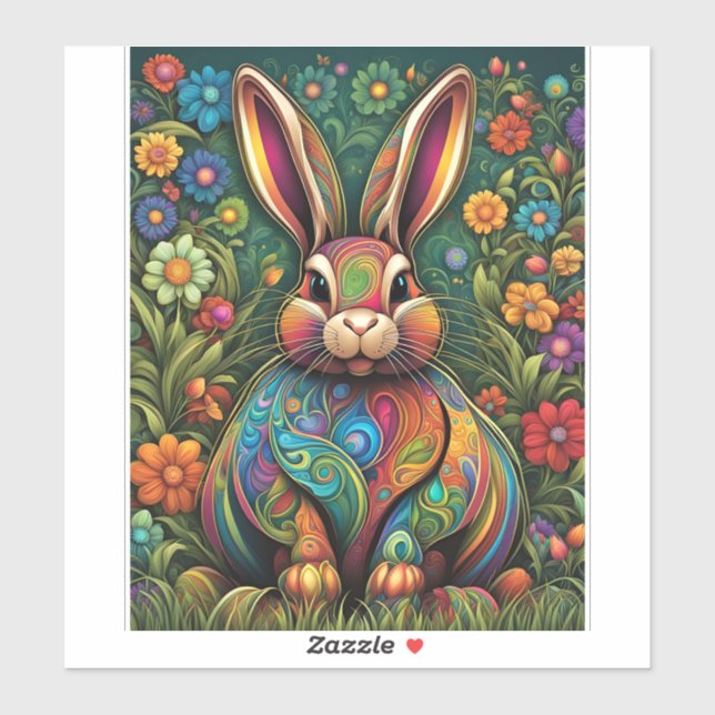 Frohe Ostern - Osterhase in Blumen 2 Aufkleber (Blatt)