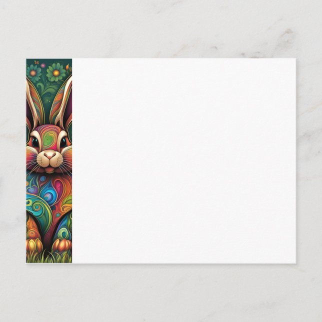 Frohe Ostern - Osterhase in Blumen 2 Postkarte (Vorderseite)