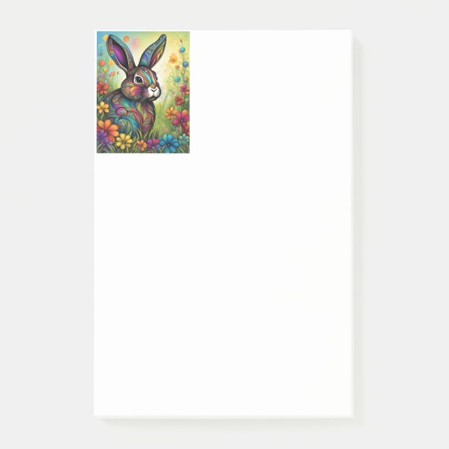 Frohe Ostern - Osterhase in Blumen Post-it Klebezettel (Vorderseite)