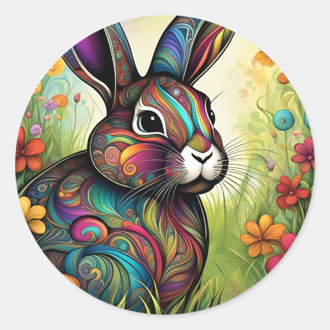 Frohe Ostern - Osterhase in Blumen Runder Aufkleber (Vorderseite)