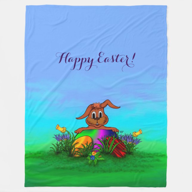 Frohe Ostern! Osterkaninchen Fleecedecke (Vorderseite)