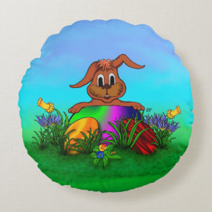 Frohe Ostern! Osterkaninchen Rundes Kissen