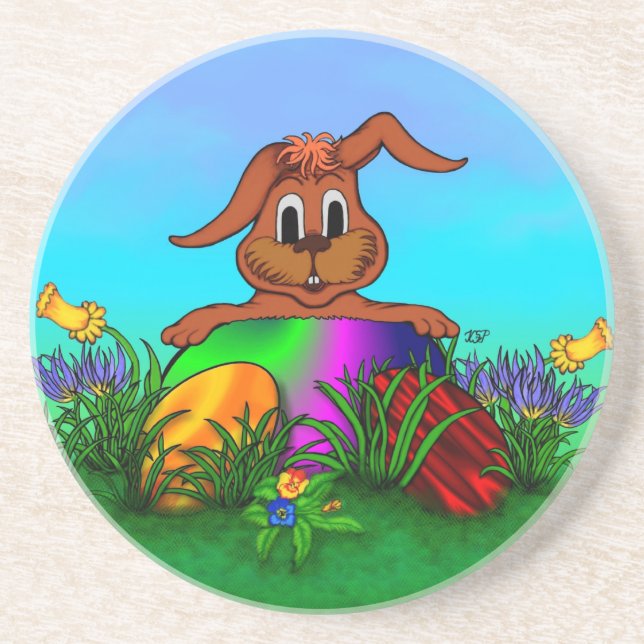 Frohe Ostern! Osterkaninchen Sandstein Untersetzer (Vorne)