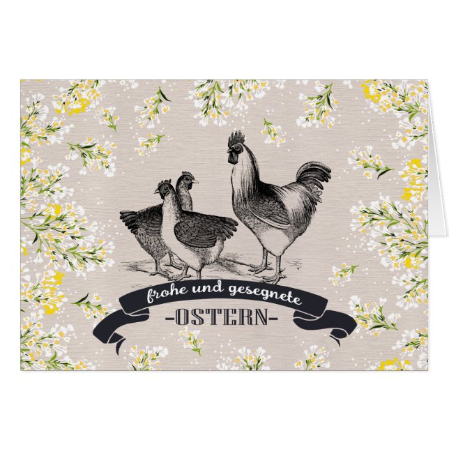 Frohe Ostern. Osterkarte auf Deutsch (Vorderseite (Horizontal))