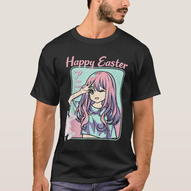 Frohe Ostern, Ostern, Kawaii Anime Girl und Est T-Shirt (Vorderseite)