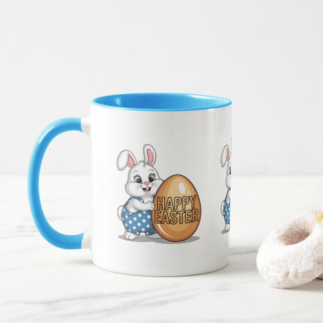Frohe Ostern Polka-Punkt-Hase Tasse (Mit Donut)