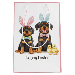 Frohe Ostern Rottweiler Hunde Hasenohren Mittlere Geschenktüte