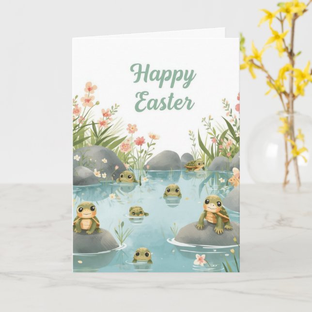 Frohe Ostern Schildkröten Karte (Gelbe Blume)