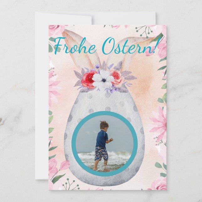 Frohe Ostern - silbernes Osterei mit Foto Einladung (Vorderseite)