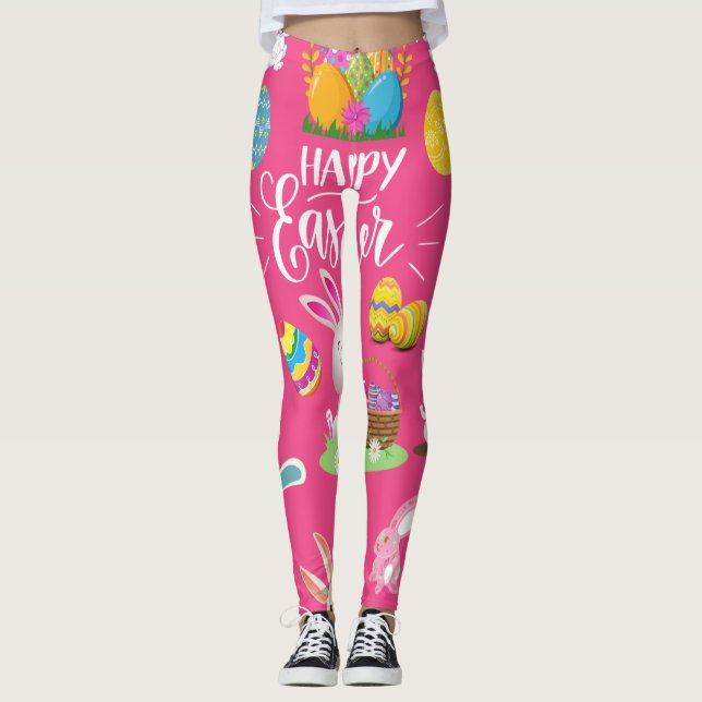 Frohe Ostern, sonnige Wünsche und farbenfrohe Eier Leggings (Vorderseite)