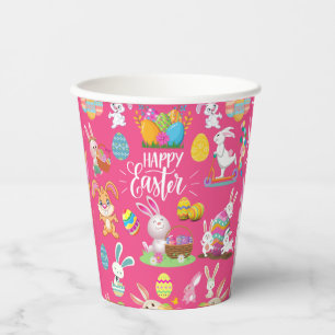 Frohe Ostern, sonnige Wünsche und farbenfrohe Eier Pappbecher