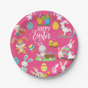 Frohe Ostern, sonnige Wünsche und farbenfrohe Eier Pappteller