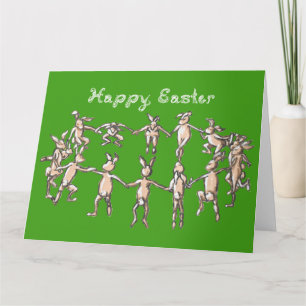 Frohe Ostern Stoff Schrift Häschen Tanzend Druckba Karte