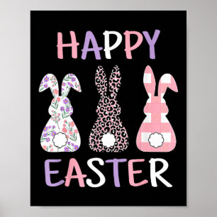 Frohe Ostern Süße Rosa Leopard Karo Blume Hase Poster