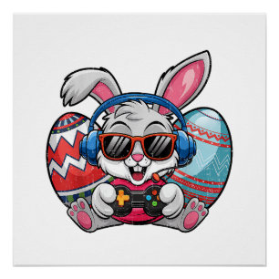 Frohe Ostern süßer Hase beim Videospiel Kind Poster