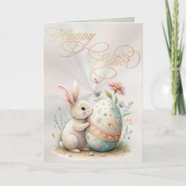 Frohe Ostern Süßer Hase & Ei Pastell Blumen Feiertagskarte