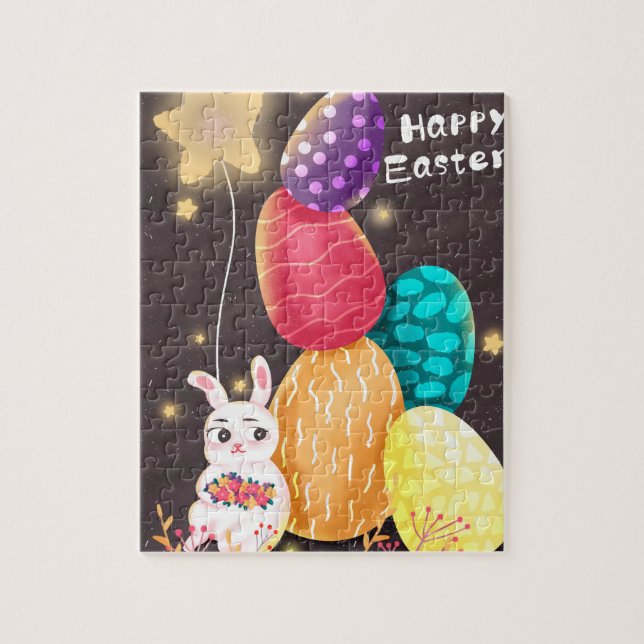 Frohe Ostern Süßer Hase Gestapelte Eier (Vertikal)