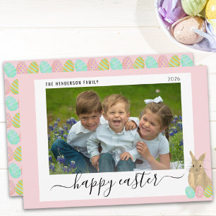 Frohe Ostern Süßer Hase Kinder Foto Rosa Feiertagskarte