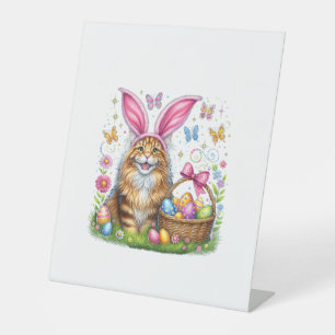 Frohe Ostern Süßer Hase Maine Coon Katze Ostereier Sockelschild