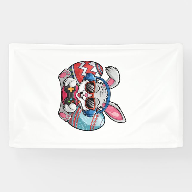 Frohe Ostern Süßer Hase spielt Videospiel Kind Banner (Horizontal)