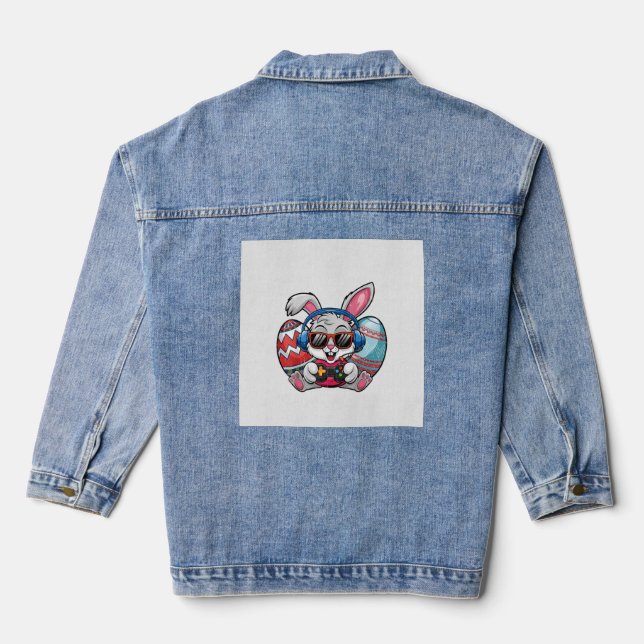 Frohe Ostern Süßer Hase spielt Videospiel Kind Jeansjacke (Rückseite)