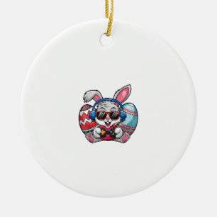 Frohe Ostern Süßer Hase spielt Videospiel Kind Keramik Ornament