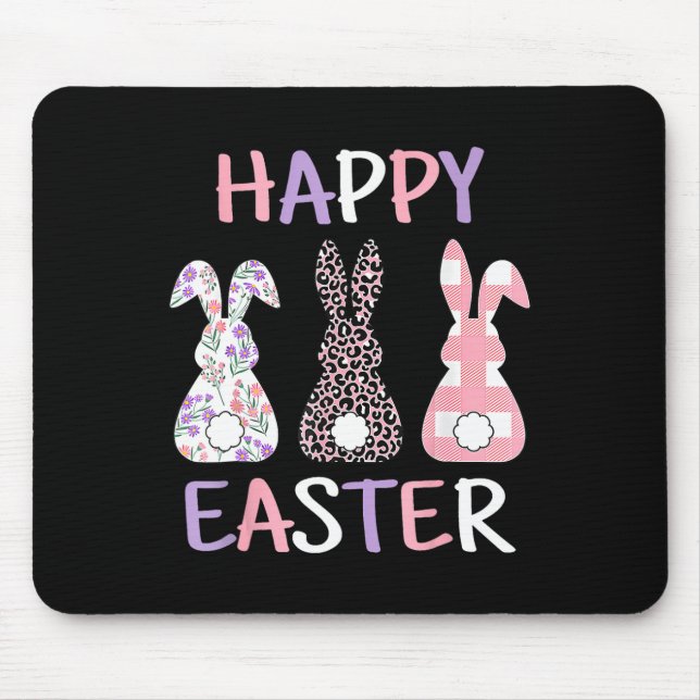 Frohe Ostern Süßer Rosa Leopard Karierter Blumenha Mousepad (Vorne)