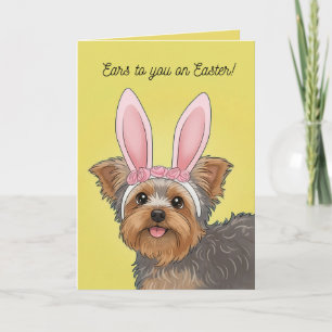 Frohe Ostern Süßer Yorkie-Hund in Hasenohren Feiertagskarte