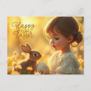 Frohe Ostern Süßes Baby Mädchen mit Hase  Feiertagspostkarte