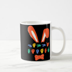 Frohe Ostern Süßigkeiten Gebärdensprache Eier Frau Kaffeetasse