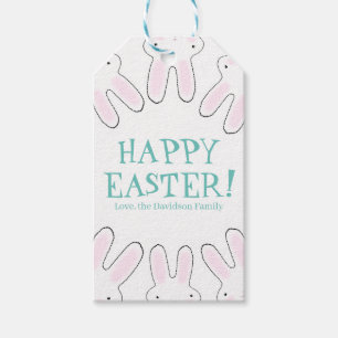 Frohe Ostern teal weiß süßer Hase personalisiert  Geschenkanhänger