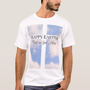 Frohe Ostern Vertraue in Gott Blaues und Weißes T- T-Shirt