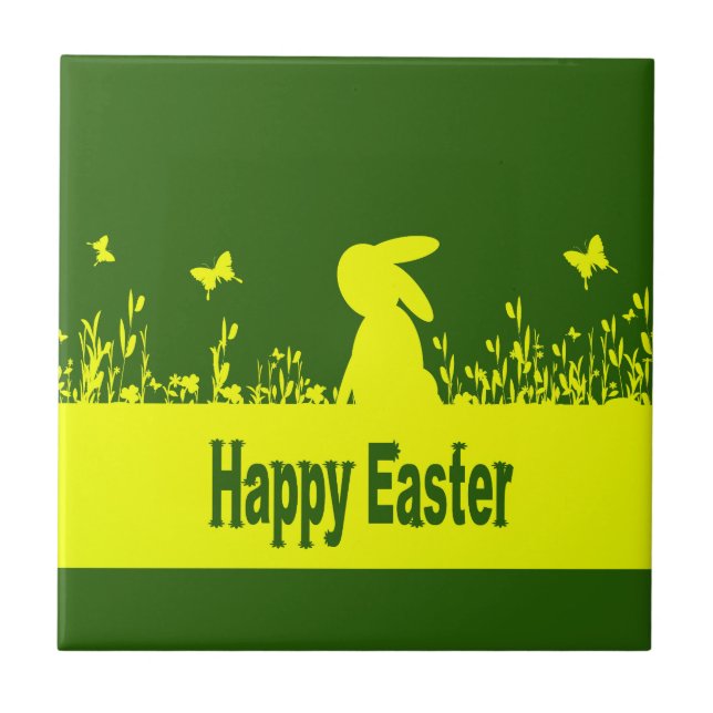 Frohe Ostern, verträumter Hase Fliese (Vorderseite)