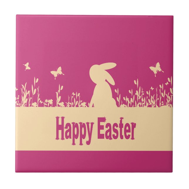 Frohe Ostern, verträumter Hase Fliese (Vorderseite)