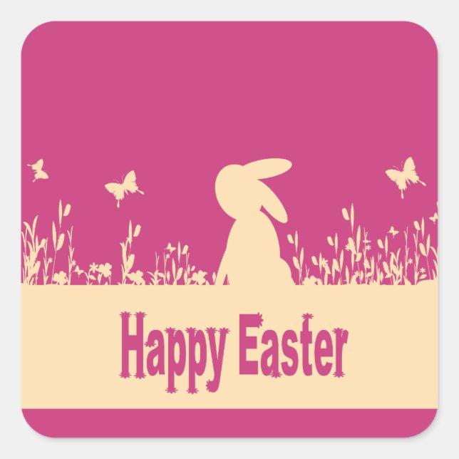 Frohe Ostern, verträumter Hase Quadratischer Aufkleber (Vorderseite)